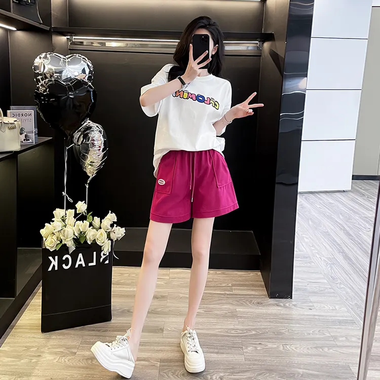 跑步休闲运动套装女夏季宽松时尚减龄洋气炸街短袖休闲短裤两件套