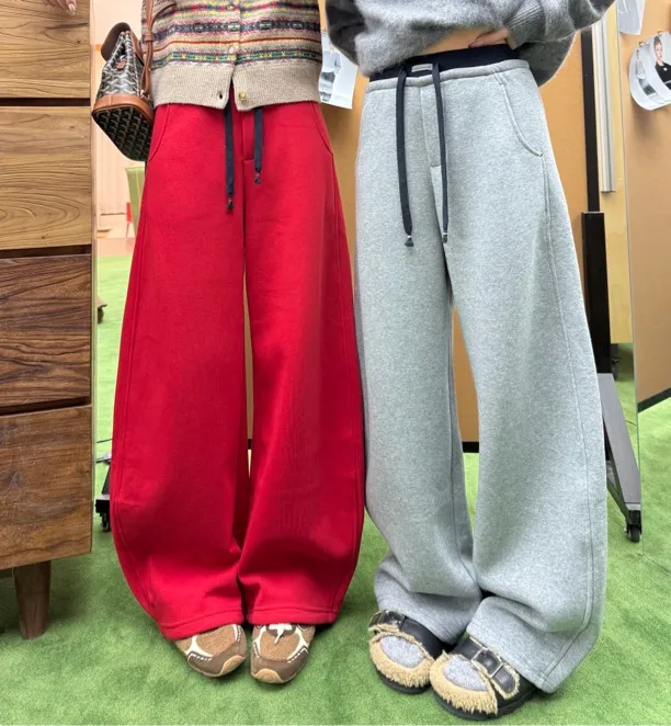 【26新春系列】“AWONDERWEEK”百搭高级感撞色松紧腰加厚休闲裤女