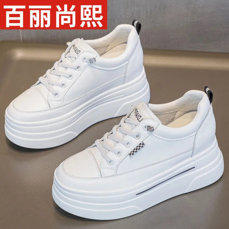 百丽尚熙8cm小个子增高女鞋2025秋季新款网红厚底小白鞋休闲鞋女