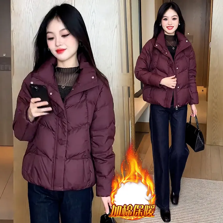 时尚休闲立领棉服女2025年冬季新款加厚保暖显瘦拉链面包服短外套