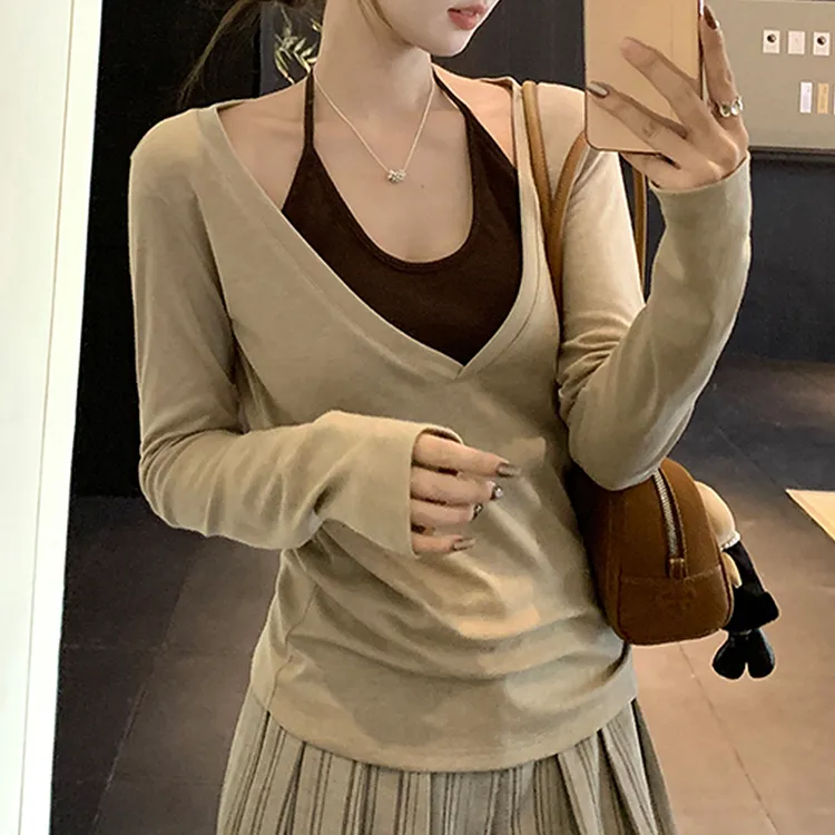 美式复古设计感挂脖系带背心女2025早秋新款修身显瘦打底罩衫套装