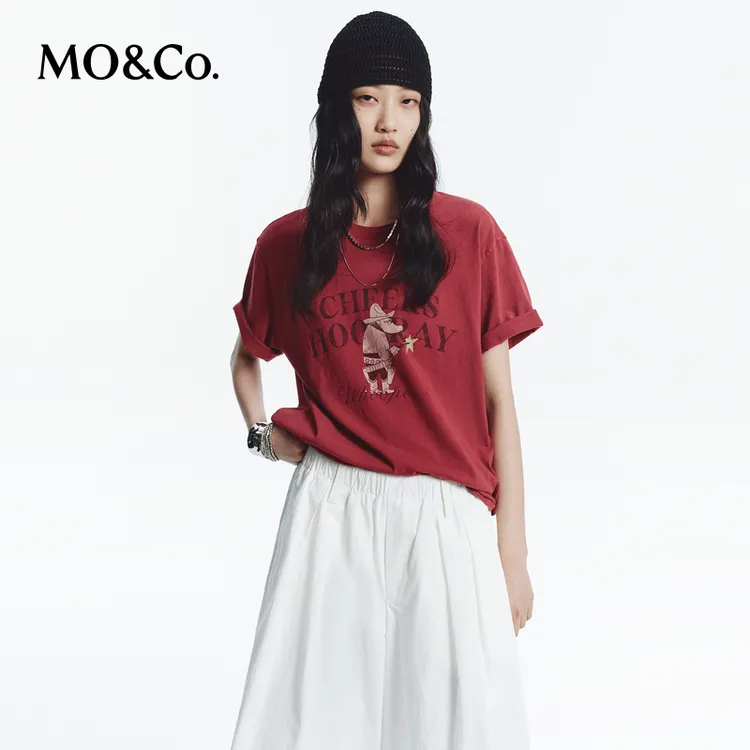 【姆明系列】MOCO印花T恤2026秋新品酵洗做旧棉质短袖MBF3TEE002