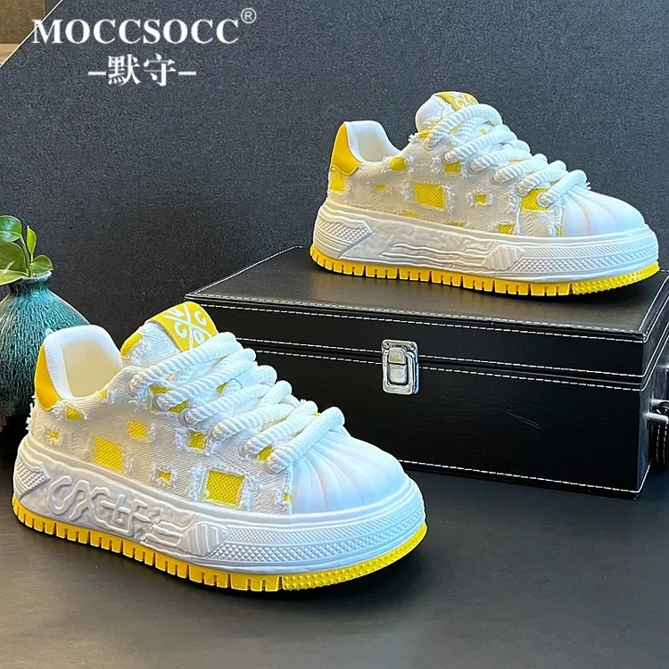 MOCCSOCC板鞋男款时尚百搭休闲运动鞋厚底增高鞋轻奢韩版潮流男鞋