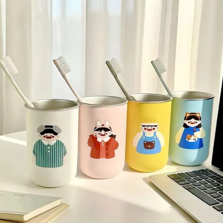 情侣不锈钢卡通一家四口轻奢漱口杯可爱刷牙304家用儿童洗漱