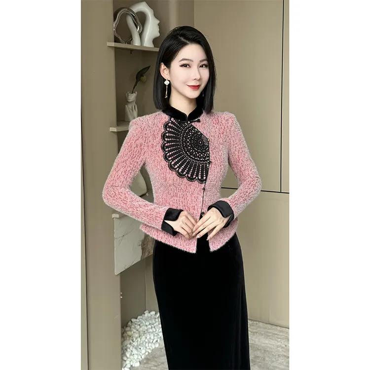 格娜2025新款秋冬剪花新中式外套香系氛围气质修身女装时尚两件套