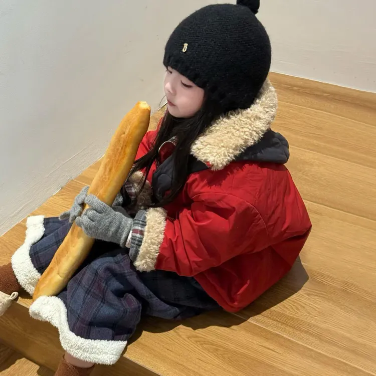 冬季女童双面穿棉服2025新品儿童洋气格子毛领百搭保暖开衫外套