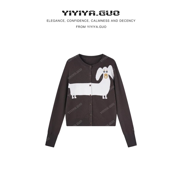 yiyiya.Guo艺艺吖【卡通狗狗】冬季新款羊毛针织长袖开衫090158SS52