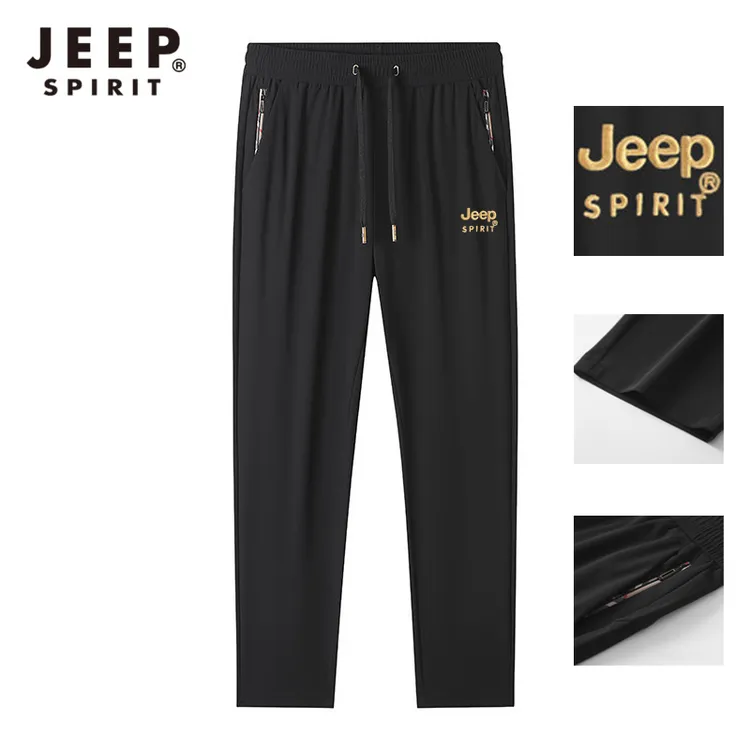 JEEP SPIRI吉普专版刺绣高品质冰丝直筒休闲裤门店同款袋中袋长裤