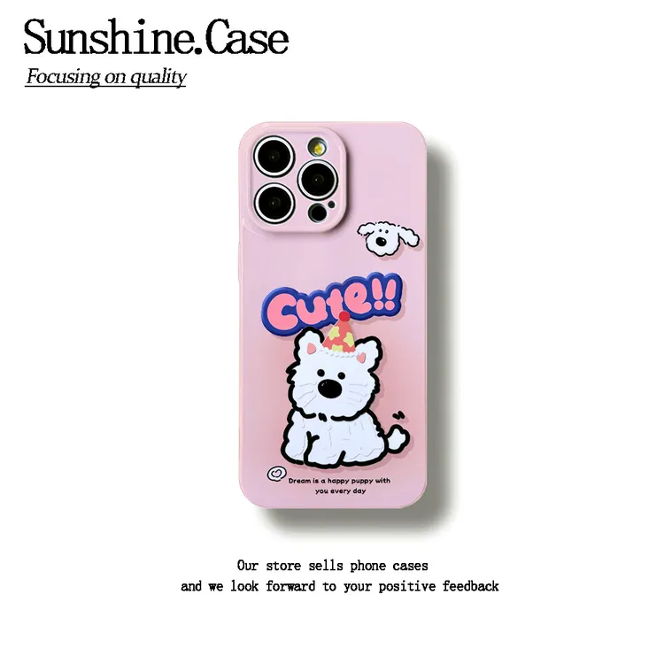 粉底小狗菲林软壳适用苹果oppo华为vivo小米荣耀创意手机壳防摔