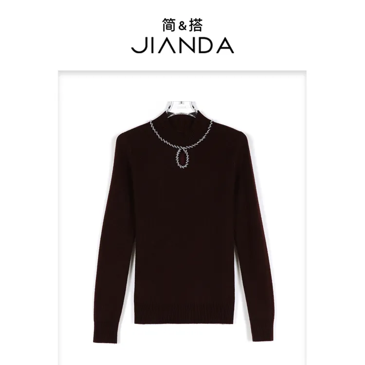 简&搭【千屿Sheila】半高领镂空烫钻加绒毛衣254-MY/1027-25088