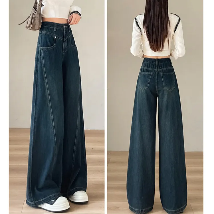 【上新】】爆款设计感高腰牛仔裤女2025季冬新款时尚复古宽松显高