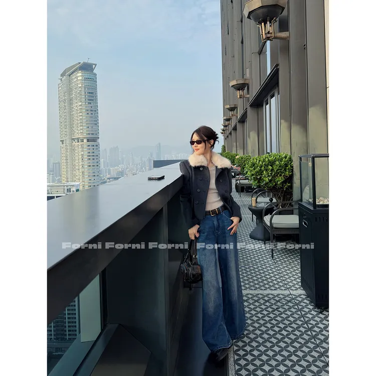 FORNI 达拉斯女郎复古显瘦牛仔女裤复古显瘦牛仔裤直筒阔腿牛仔裤