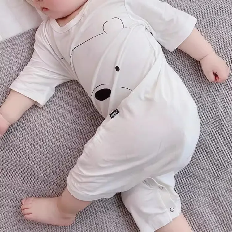 婴儿睡衣夏季薄款宝宝短袖连体衣服防踢睡袋夏天儿童空调家居服