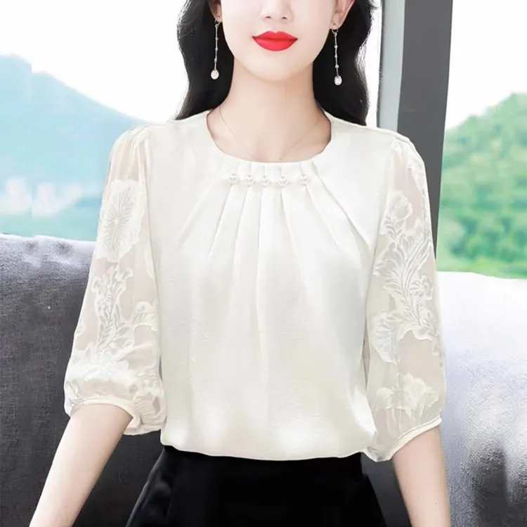 夏季新款T恤显瘦气质百搭圆领短袖洋气中袖女