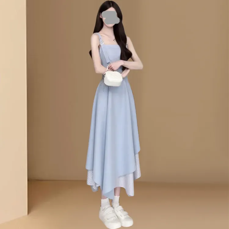 时尚英伦风不规则连衣裙女2025夏季新款设计感收腰显瘦洋气吊带裙