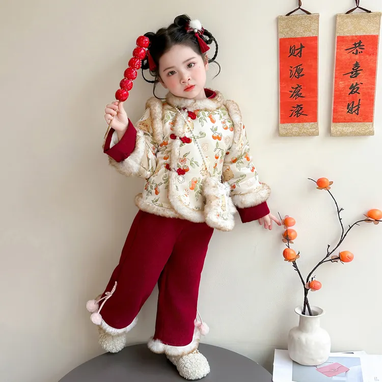 2025新款女童棉袄两件套民族汉服冬季民族风宝宝洋气冬装套装