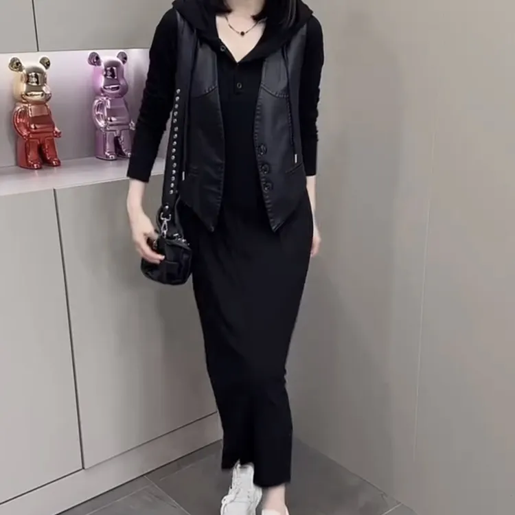 欧美风宽松气质韩版时尚套装中长款黑色百搭暗黑风网红显瘦洋气