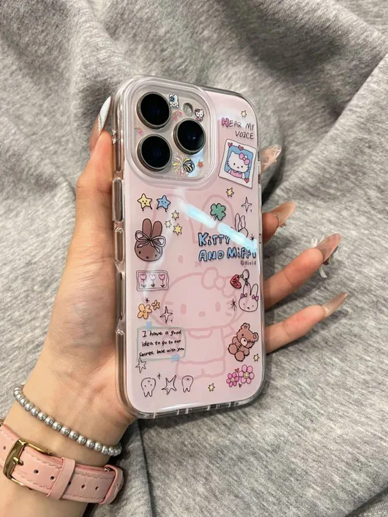 IMD可爱头套kt猫适用苹果16手机壳华为荣耀大孔小米OPPO创意VIVO