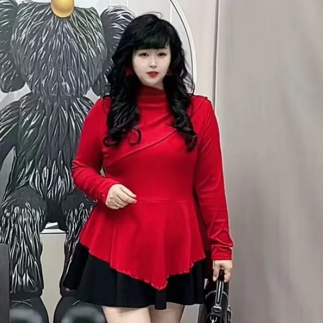 岚岚大码秋冬款时尚潮流不规则显瘦女神衫7268