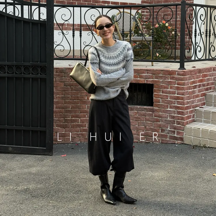 LiHuiEr李慧儿【富士烟火】2025秋季气质舒极简风灰色上衣9510