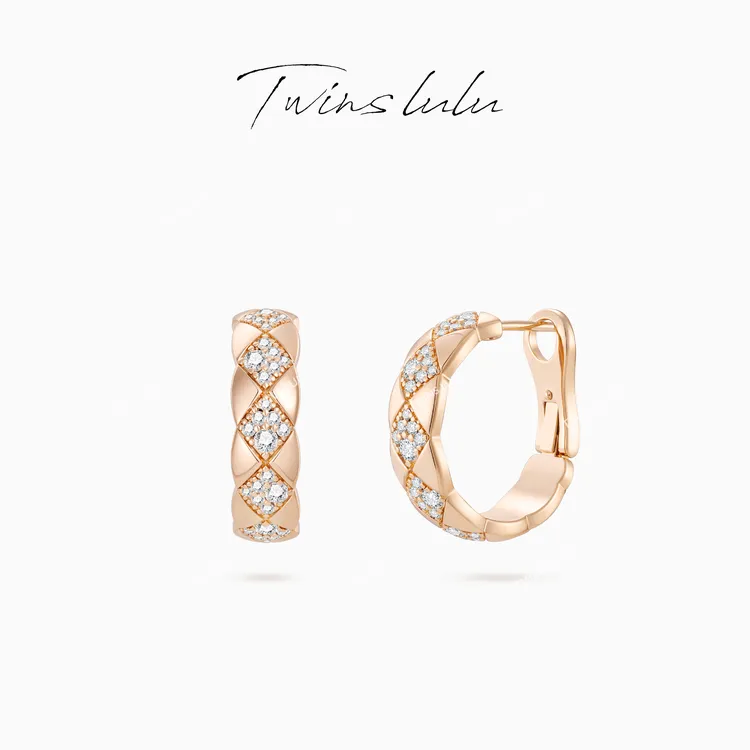 TWINS LULU 【云朵】时尚简约高级百搭菱格纹耳环TSL2923商品图