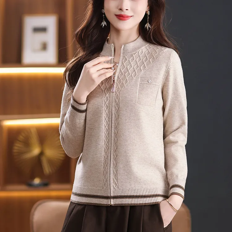 立领连帽洋气外套休闲百搭宽松拉链针织衫2025新款时尚高档开衫女