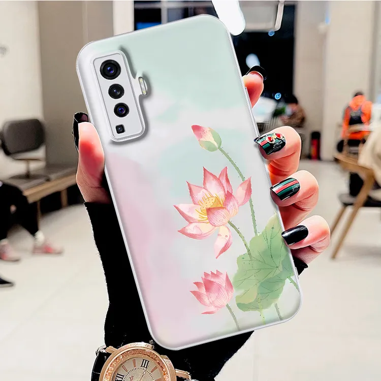 适用VIVOX50水凝壳x50pro手机壳好运莲花时尚新款防刮防摔保护套