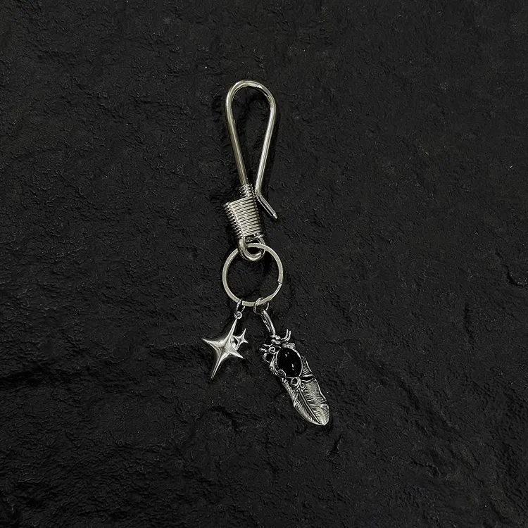 KGSC原创金属星星玛瑙叶子钥匙扣腰间穿搭配饰高级感挂件挂饰