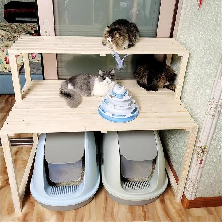 新疆西藏包邮实木猫爬架猫窝花架阳台猫咪猫砂盆多层猫窝爬架一体