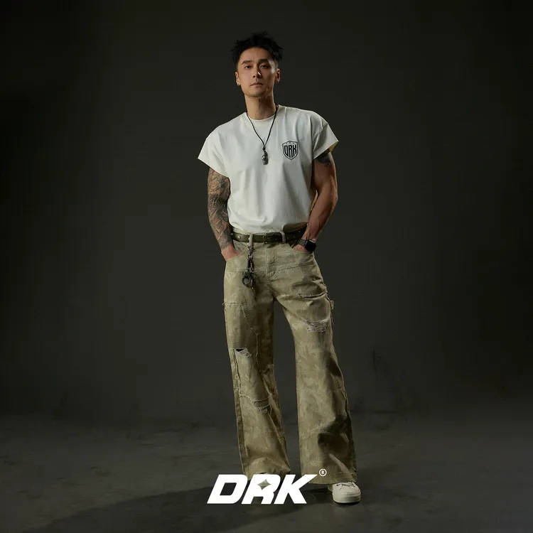 DRK【破序系列】破坏迷彩伐木裤新款直筒潮流拼接复古休闲高街宽松