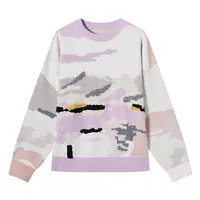 对白艺术画作粉紫色提花圆领毛衣女春减龄针织衫DYZB-FDE045