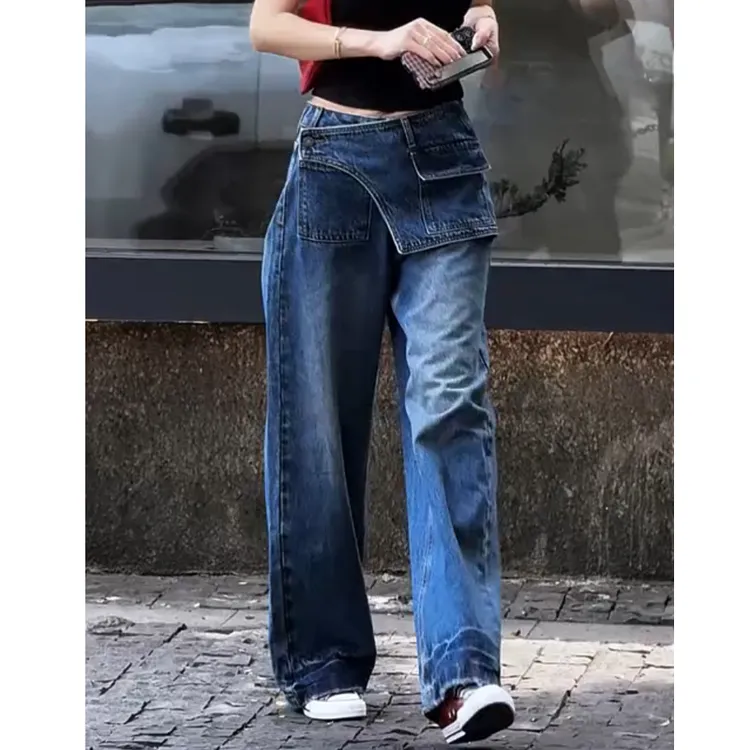 牛仔裤女2025早秋新款爆款裤子显瘦高腰长裤设计感时髦百搭直筒裤