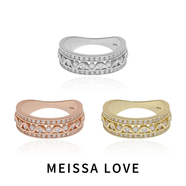 925银合成锆石戒指 波光粼粼戒指 波浪花纹轻奢复古时尚精致饰品