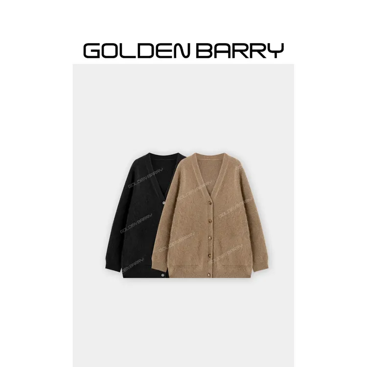GOLDENBARRY|242296“暖棕绒阁”气质深V领毛衣开衫