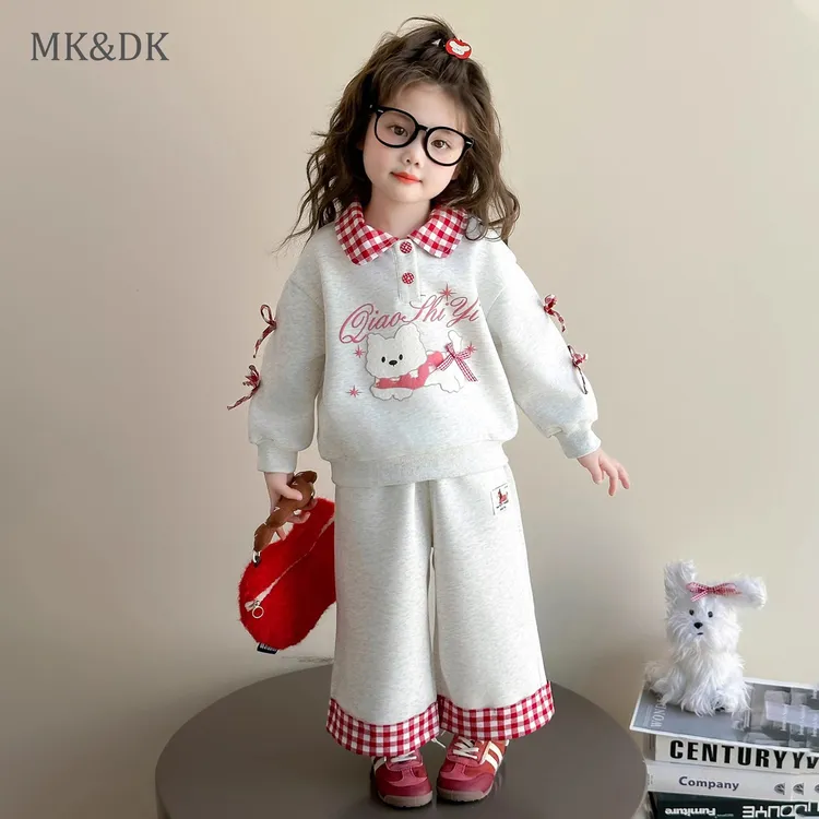 MK&DK女小童套装2025春秋款女宝宝洋气翻领卫衣秋装小女孩两件套