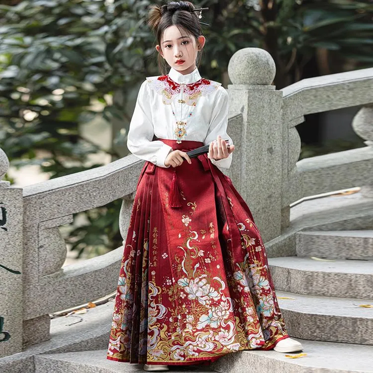 范哲萨2025新款马面裙女童汉服儿童中国风古装新中式唐装大童女孩