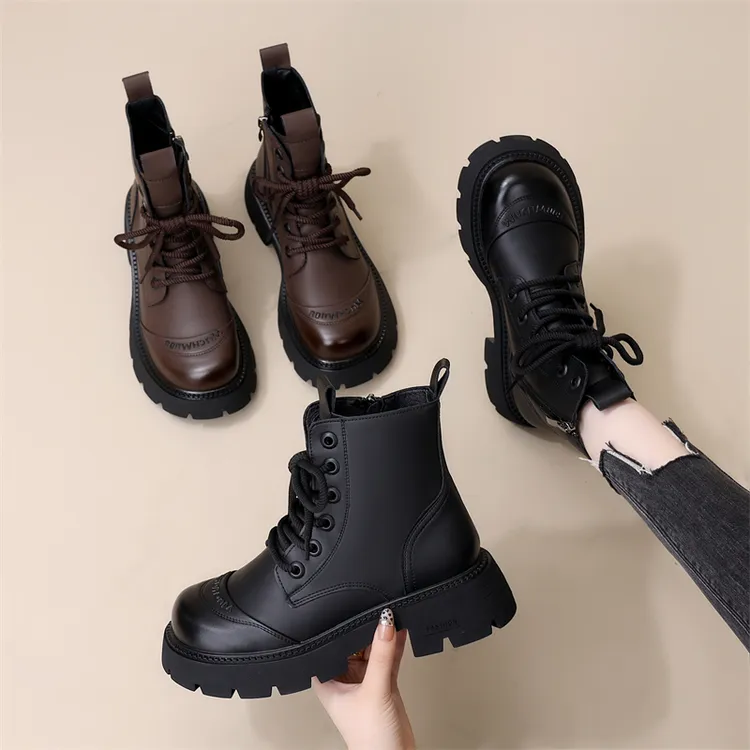 厚底马丁靴女靴2025年秋冬季新款时尚百搭英伦风机车靴冬季加绒