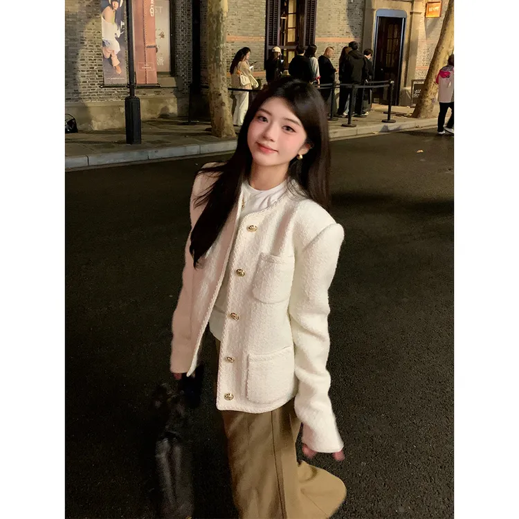 白色粗花呢小香风外套女短款2025春季新款高级感小个子千金风上衣