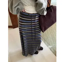 撞色条纹裙 配色显瘦软糯针织裙半身裙长裙