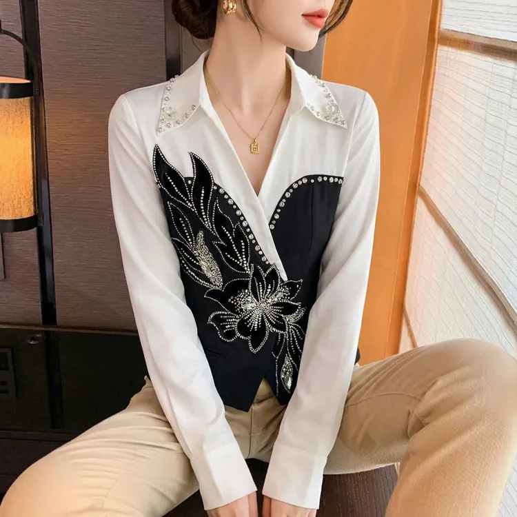 【芙娜妮】新款2025秋冬不规则女装上衣轻奢打底上衣衬衫F2531282A