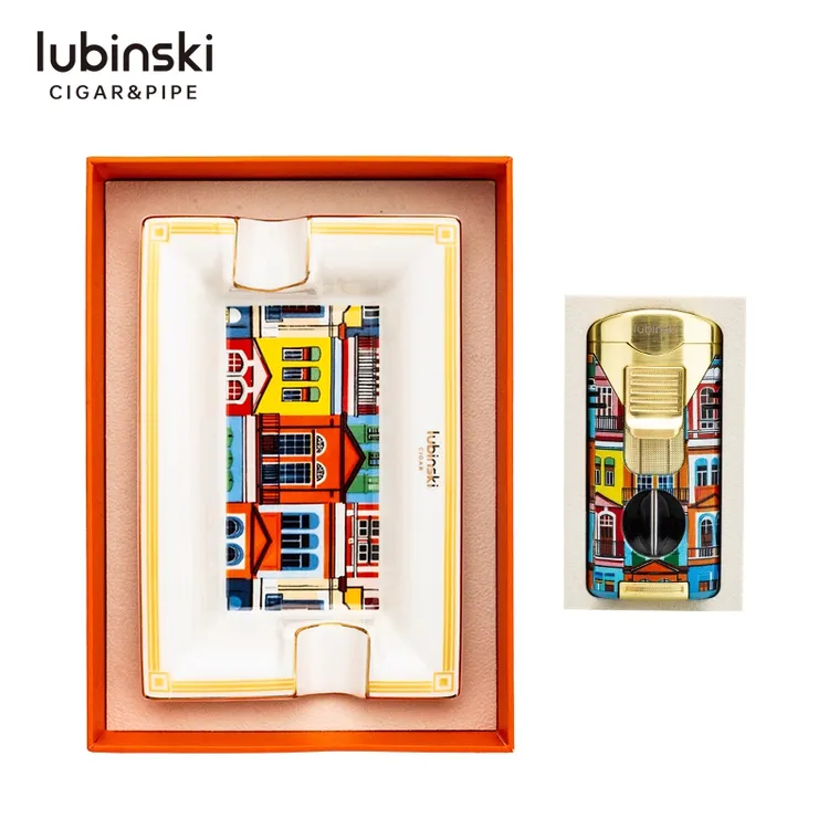 LUBINSKI双火直冲多功能雪茄打火机烟灰缸礼盒套装雪茄专用工具