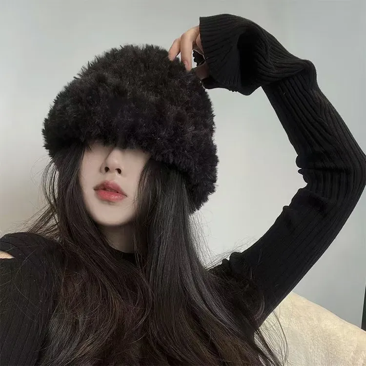 毛线帽冷帽针织帽防风保暖运动帽户外绒帽针织黑色