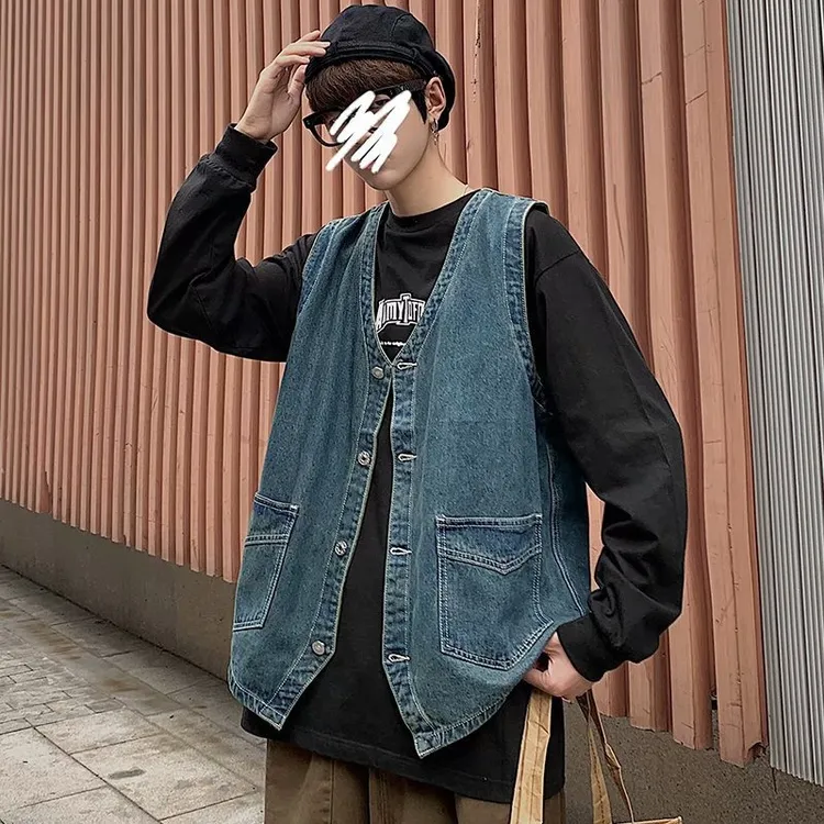 复古多口袋工装马甲男日系潮牌宽松国潮机能bf风休闲坎肩背心外套