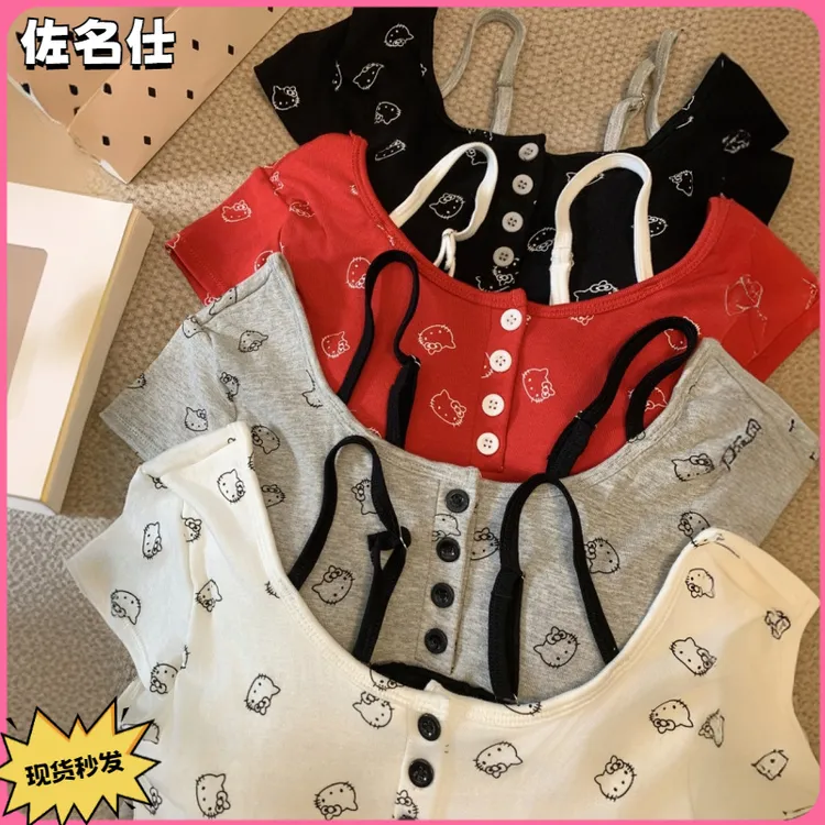 性感夏季新款百搭显瘦时尚小吊带背心女修身设计感纯欲辣妹带胸垫