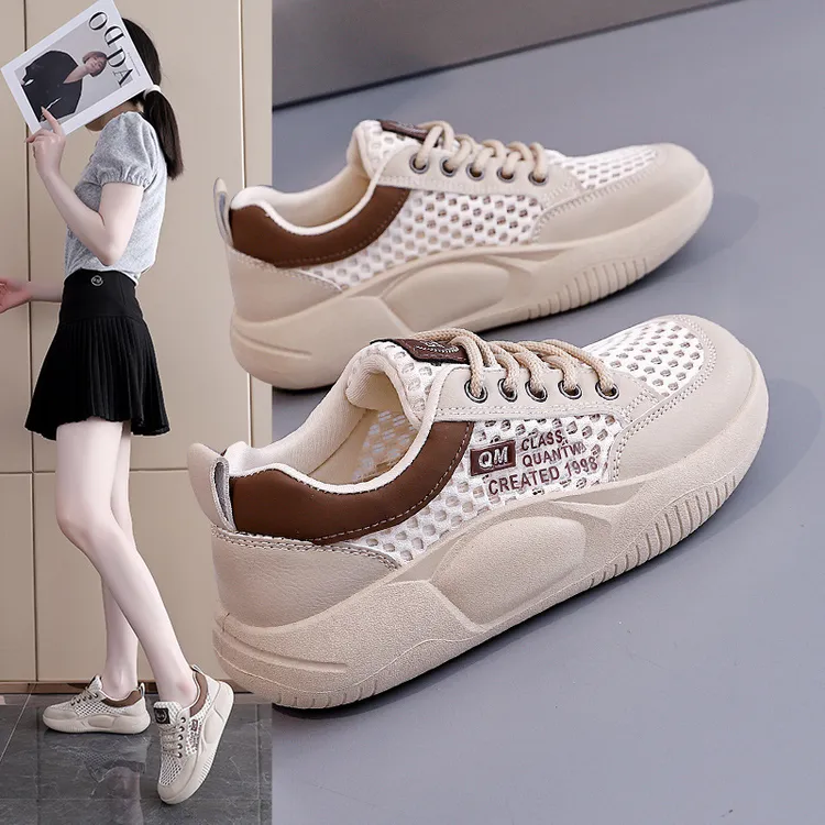 女鞋2025夏季小白鞋新款韩版ins女款女学生网面厚底运动休闲板鞋