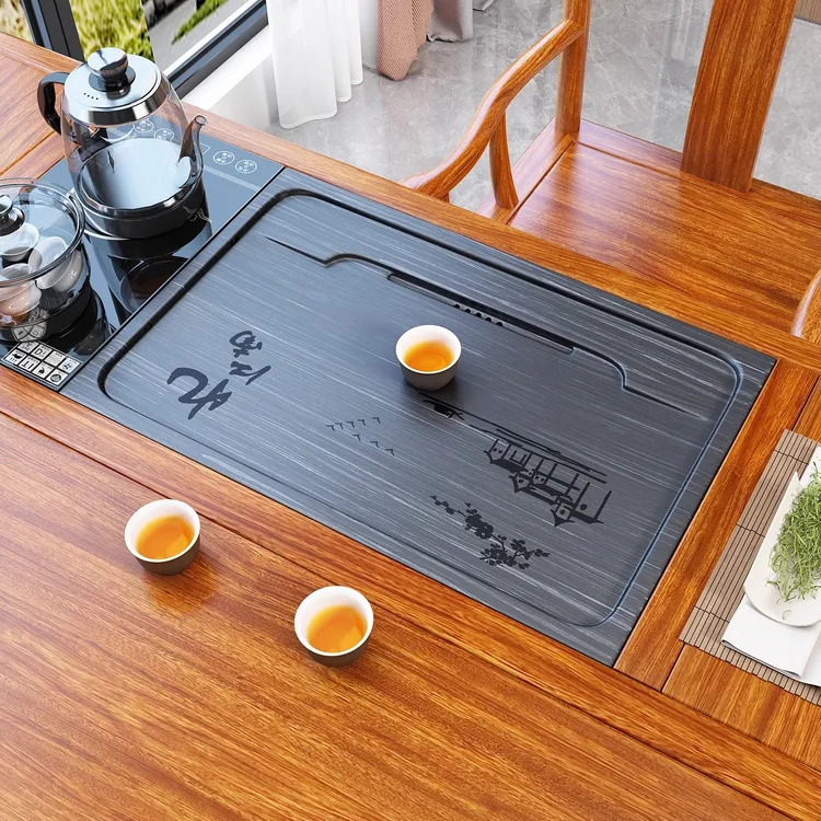 定制嵌入式天然石茶盘订作茶桌空位中间石材面板内嵌石板小茶台