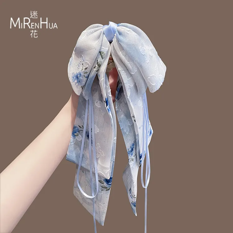 超仙蝴蝶结飘带抓夹女新款后脑勺半扎发鲨鱼夹子汉服旗袍发夹头饰