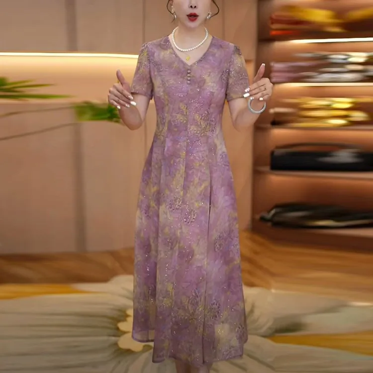 冰桑丝高贵气质女装2025夏季新款时尚高档女神范轻奢优雅连衣裙子