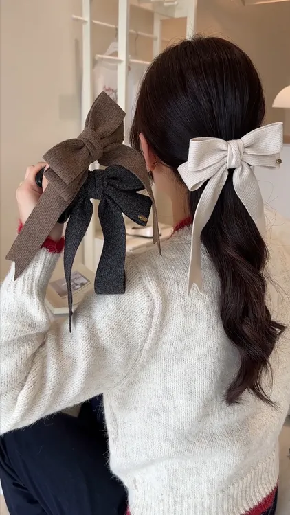 针织蝴蝶结飘带鸭嘴夹一字夹后脑勺气质盘发发夹抓夹发饰