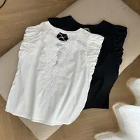 086后背镂空蕾丝时尚小飞袖上衣女衬衫